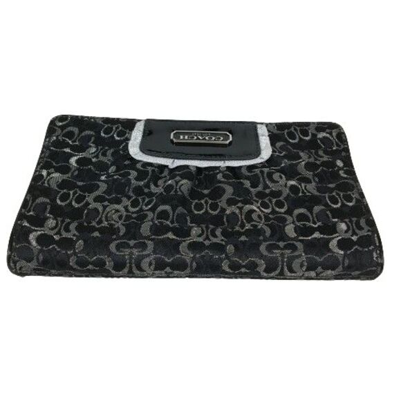 COACH Signature Clutch Wallet Evening Bag Purse Black Grey Silver Logo Monogram - Picture 4 of 12